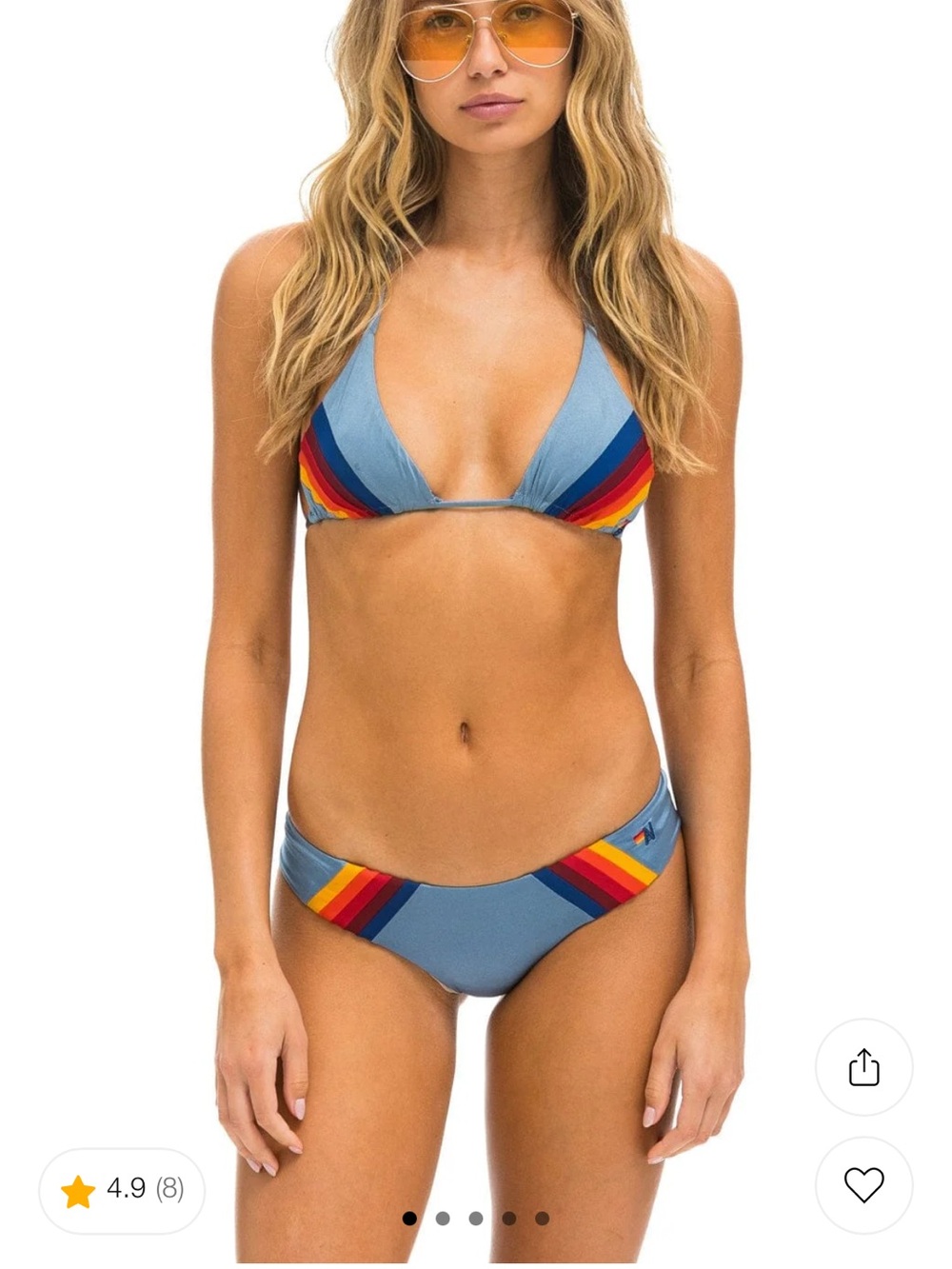 Aviator Nation Light Blue Triangle Bikini with Rainbow Stripes